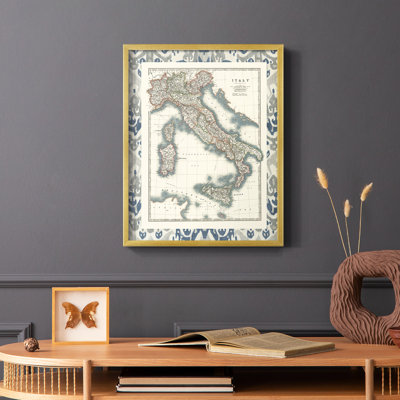Carte encadrée de l'Italie, reproduction encadrée - bois massif