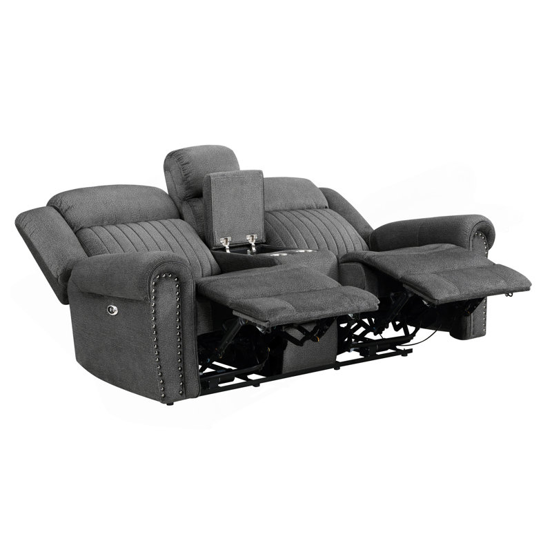 Ensemble de canapés inclinables électriques 3 pièces, canapé et causeuse confortables en peluche, chargement USB, revêtement en bois massif gris anthracite, meubles de salon