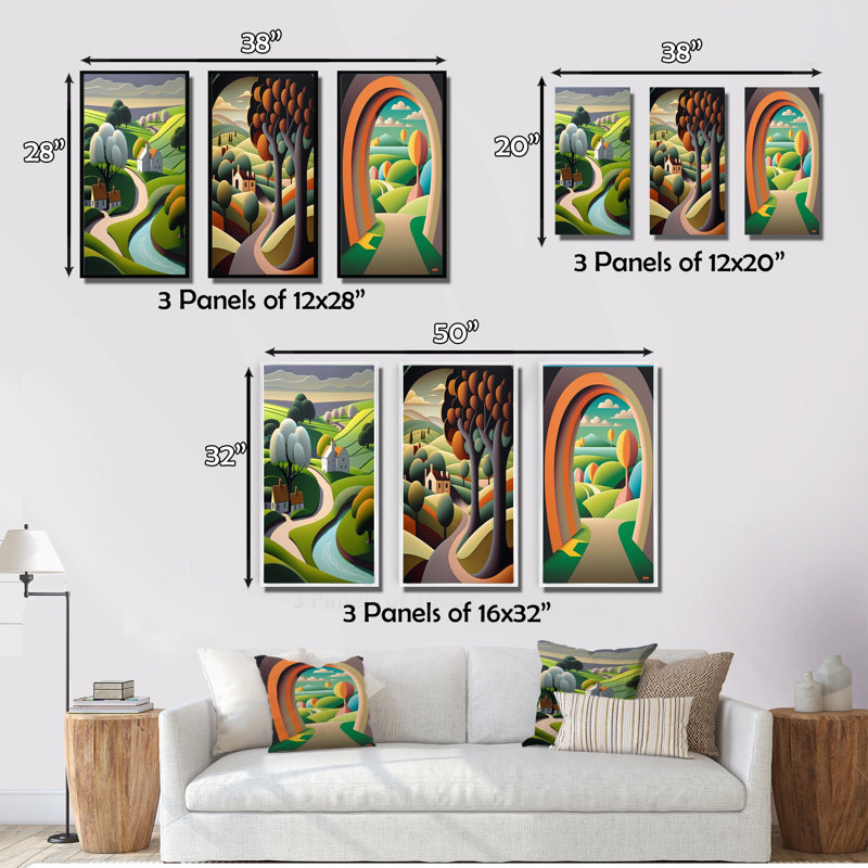 «Little Spring River In Abstract Green Mountains», 3 pièces, H 36 po x l 28 po, Cadre flottant noir