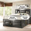 Grand lit en chêne gris avec 8 rangements - Panneau de particules, sans sommier, rangement en bois, bois d'hévéa, tête de lit rectangulaire