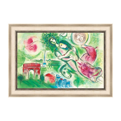 Framed Canvas Wall Art Romeo and Juliette by Marc Chagall Giclee Print Dreamlike Romantic Surrealism Painting Modern Home Decor(White Oak & Mineral Grey,24"x34")