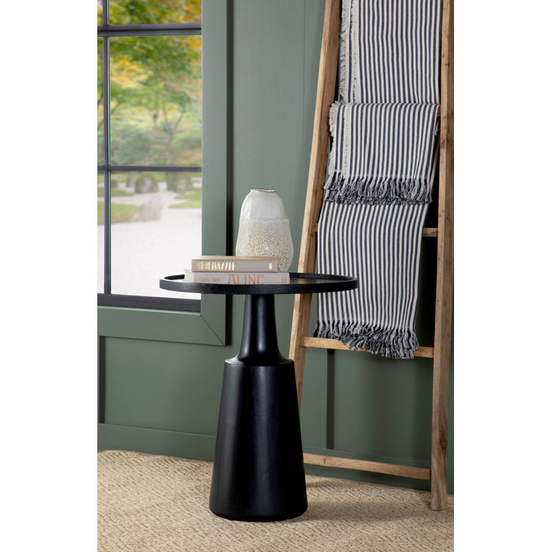 Table de bout à piédestal en bois massif de 24 po de hauteur Fadia, Teinte noire