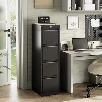 4-Drawer Metal File Cabinet with Lock, Heavy Duty Vertical Filing Cabinet for Home Office, Black
