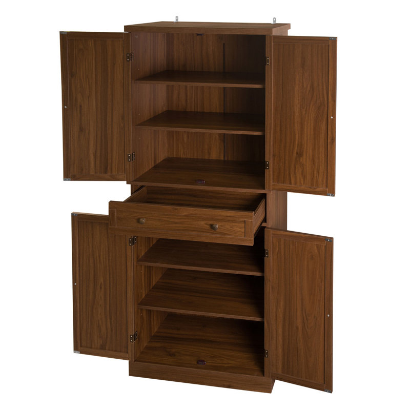 Armoire à 4 portes avec 1 tiroir, 4 tablettes intérieures réglables, armoire de rangement, Walnut/Natural