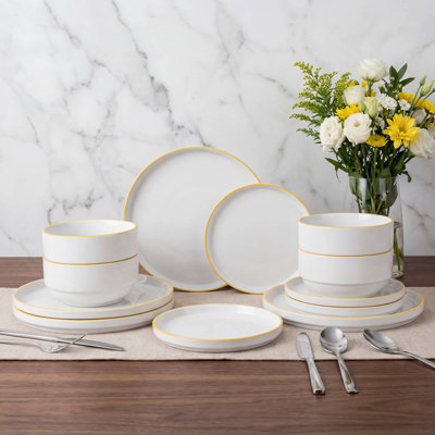 Waterside 12pc Stackable Colour Rim Porcelain Dinner Set