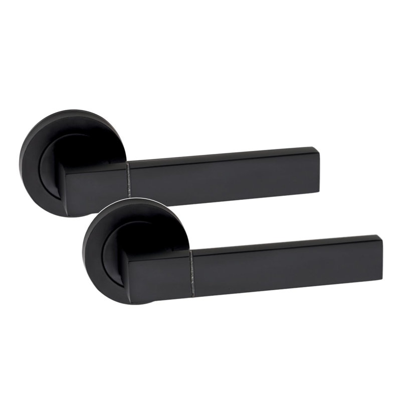  Capri Design Bathroom WC Toilet Door Handles Set on Round Rose in Matt Black Finish with 64mm Bathroom Mortise Lock and Thumbturn