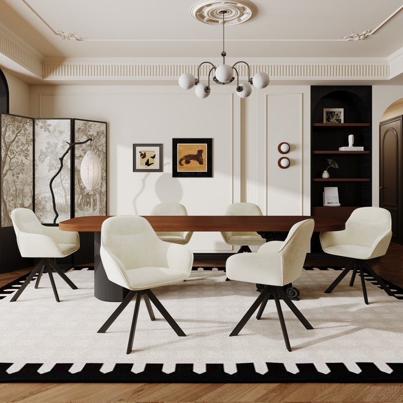 48.5cm H Swivel Upholstered Dining Chairs- Ergonomic Back, White Velvet