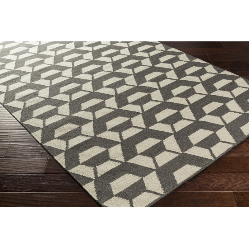 Tapis géométrique en laine / coton touffeté à la main brun / beige, Rectangle 5 pi x 7 pi 6 po