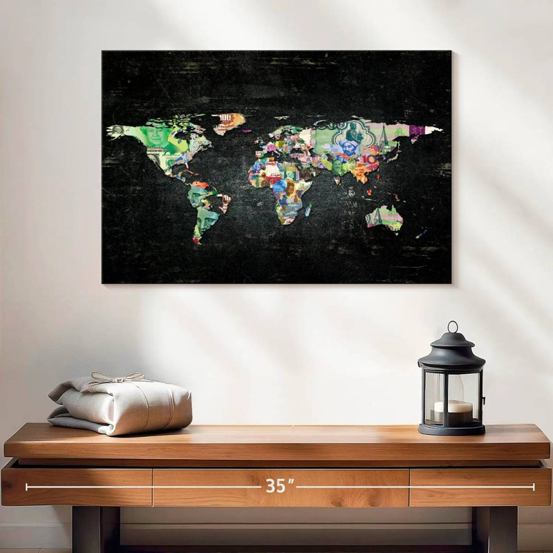 Carte du monde à la mode Aliaz I, H 16 po x l 24 po