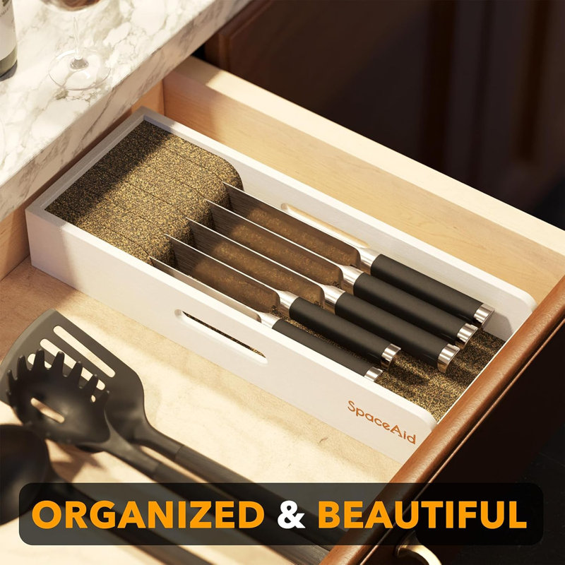 Small Bamboo Knife Drawer Organizer with Cork Dividers