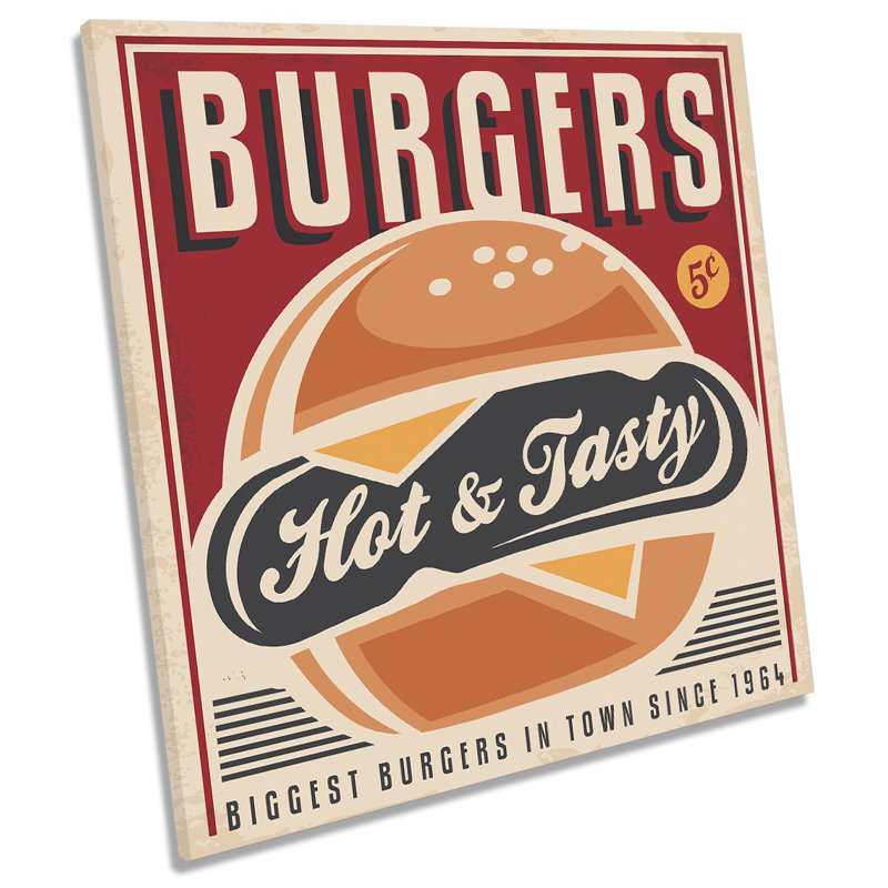 Z2321 Hamburgers Kitchen Retro - Wrapped Canvas Print, 76.2cm H x 76.2cm W x 4cm D