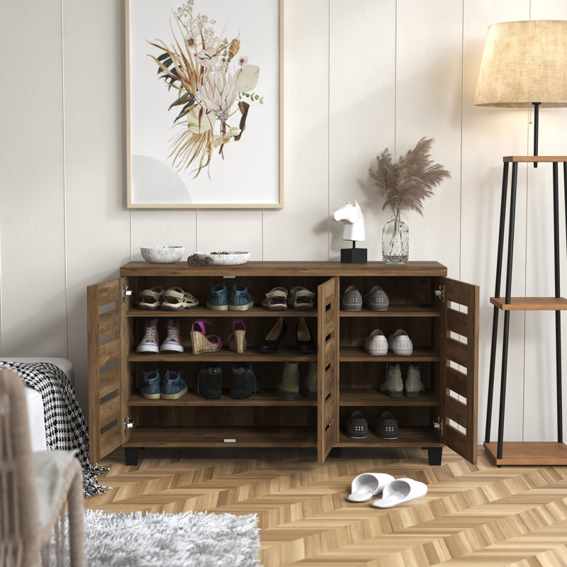 Millan 16 Pair Shoe Storage Cabinet, Knotty Oak