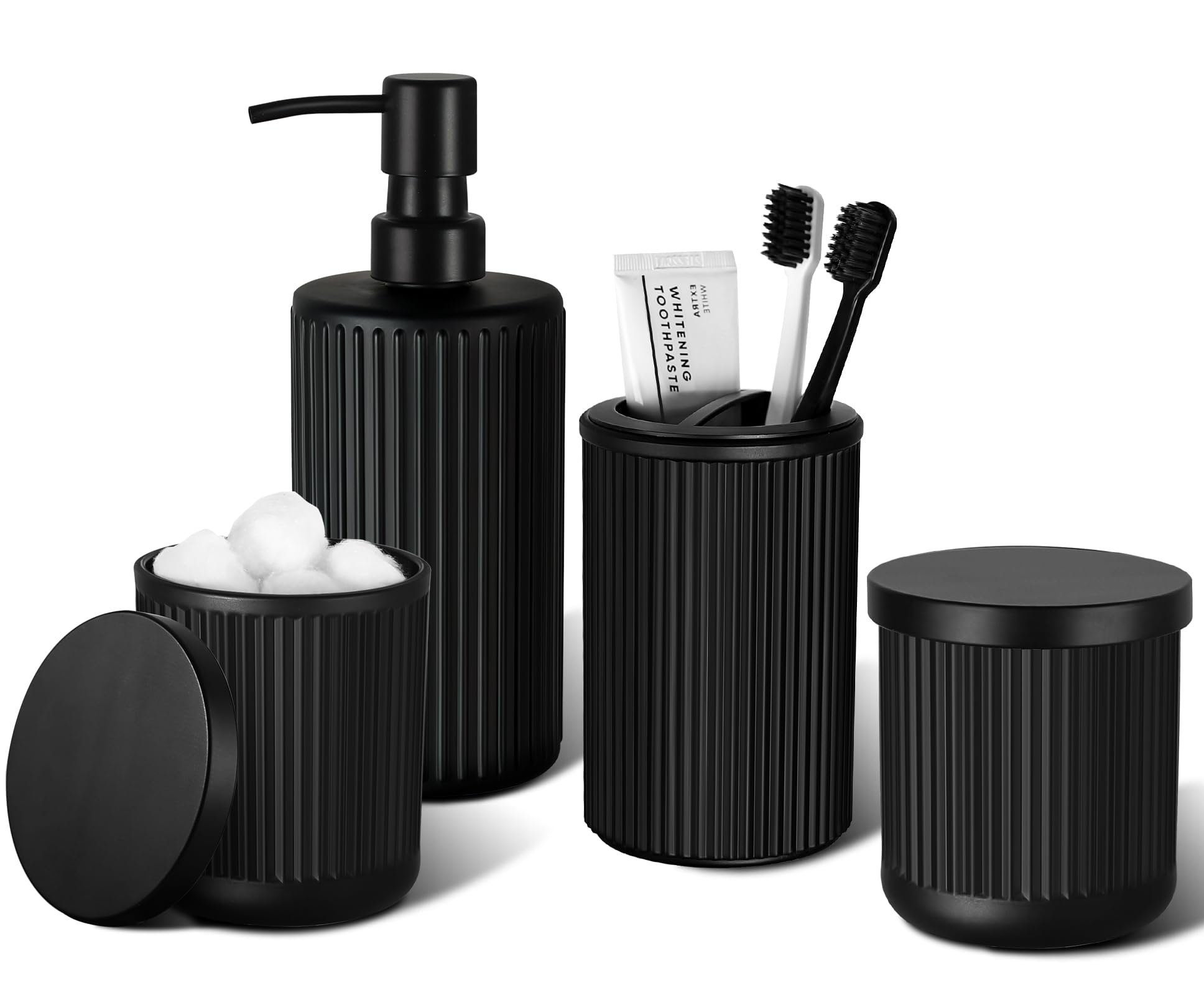 Latitude Run?? Matte Black Bathroom Accessories Set, 4 Pcs Glass Bathroom Accessory Set, Soap ...