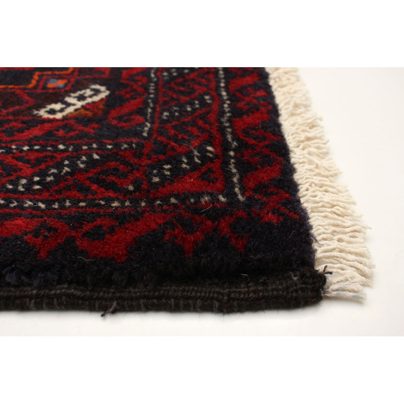 Tapis bleu marine en laine noué à la main de conception unique 3 pi 3 po x 5 pi 6 po New Age Eisner