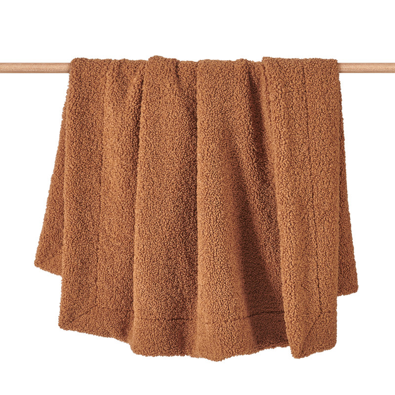 Teddy Soft Plush Textured Fluffy Classic Chic Modern Rustic Cozy Boucle Throw Blanket, Caramel, 50" W x 60" L