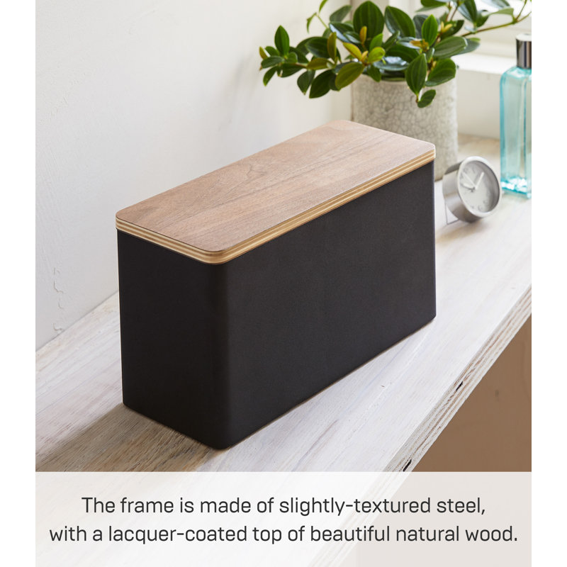 Black Steel and Wood Lidded Countertop Organizer