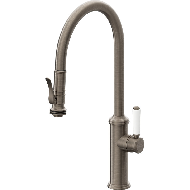 Davoli Pull-Down Kitchen Faucet with Squeeze Sprayer - High Arc Spout, Antique Nickel Flat