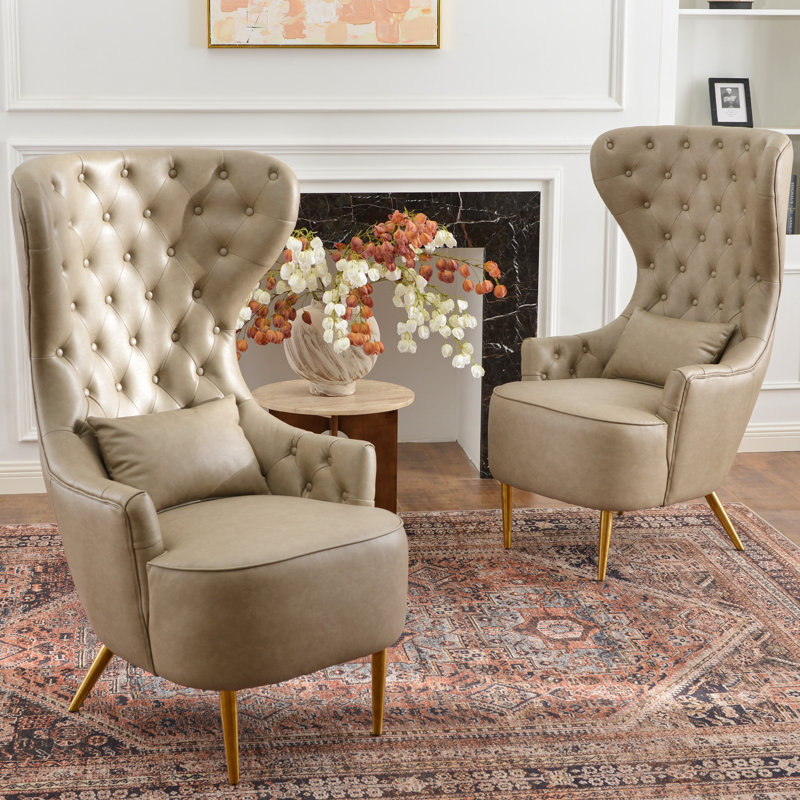 Fauteuil à oreilles Flaxville, Similicuir kaki