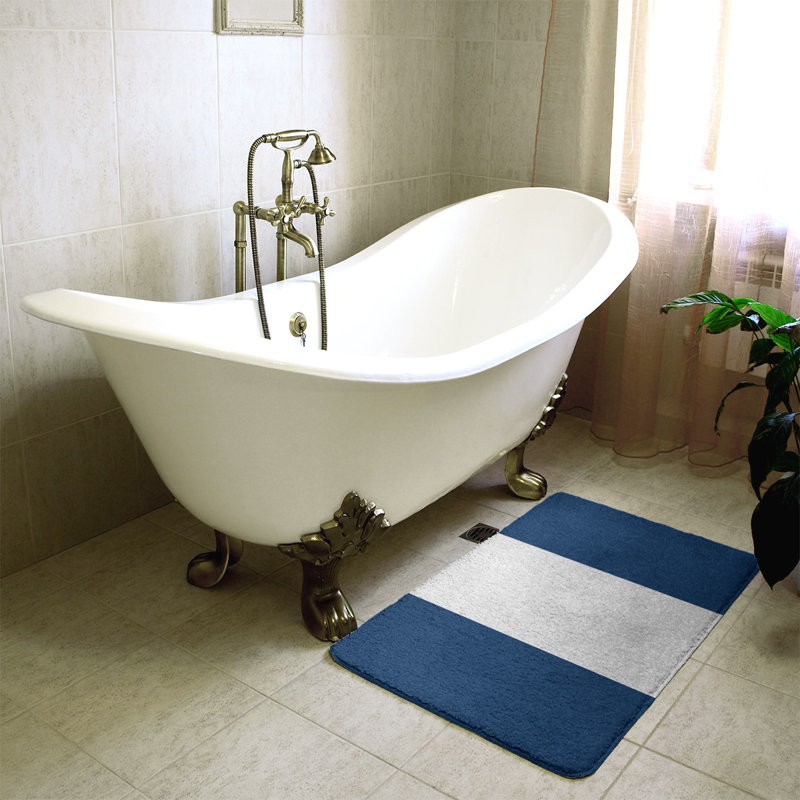 Tapis pour salle de bain Houston, l 21 po x L 34 po, Bleu marine / blanc / bleu marine