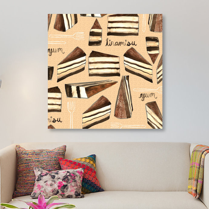 « tiramisu », reproduction d’art sur toile, H 18 po x l 18 po x P 1,5 po, Papier d'art encadré noir, Pas de tapis