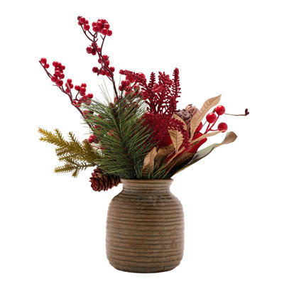 Artificial Magnolia & Red Berries in Pot