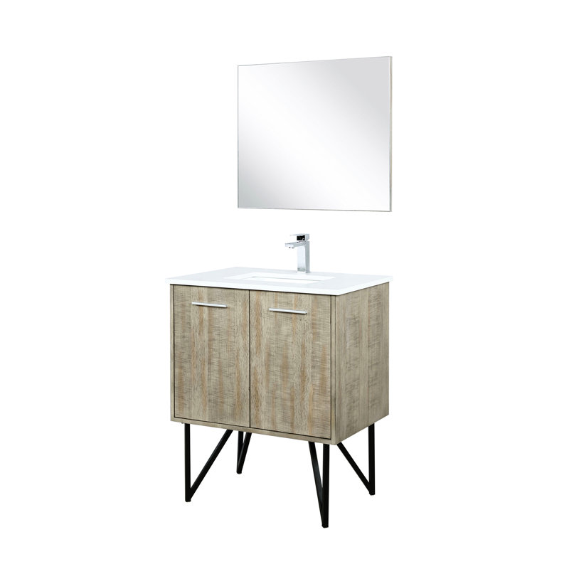 20 po D Meuble-lavabo rustique, comptoir en marbre de culture, robinet - miroir et teinture pour une utilisation à long terme