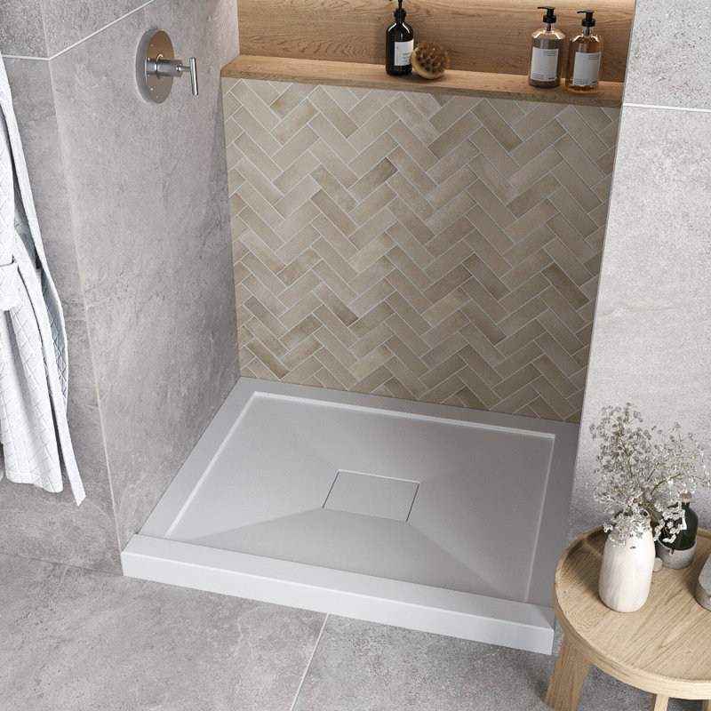 Base de douche en alcôve en acrylique blanc brillant de 42 po x 34 po avec bonde centrale, bonde incluse, Blanc lustré