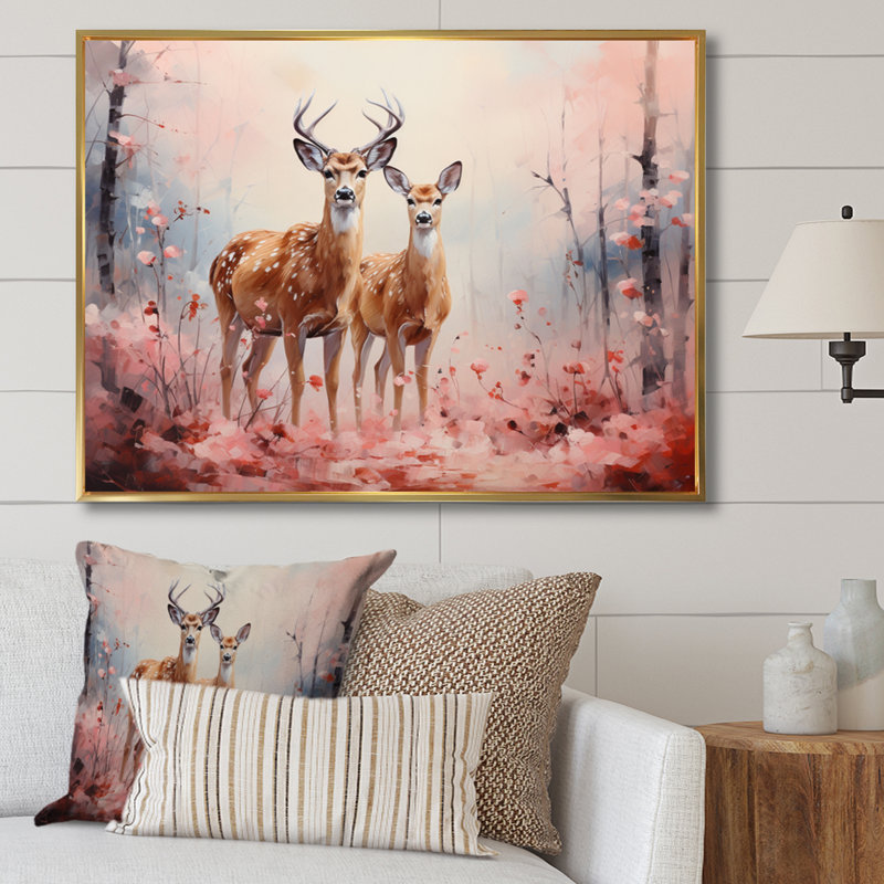 «Pink Deer Gentle Wilderness II», reproduction d'art sur toile, H 30 po x l 40 po x P 1,5 po, Cadre flottant doré