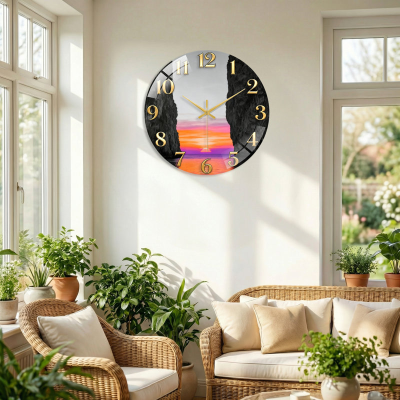 Horloge murale décorative en verre Sunset Canyon, 60 x 60 cm (23,6 x 23,6 pouces)