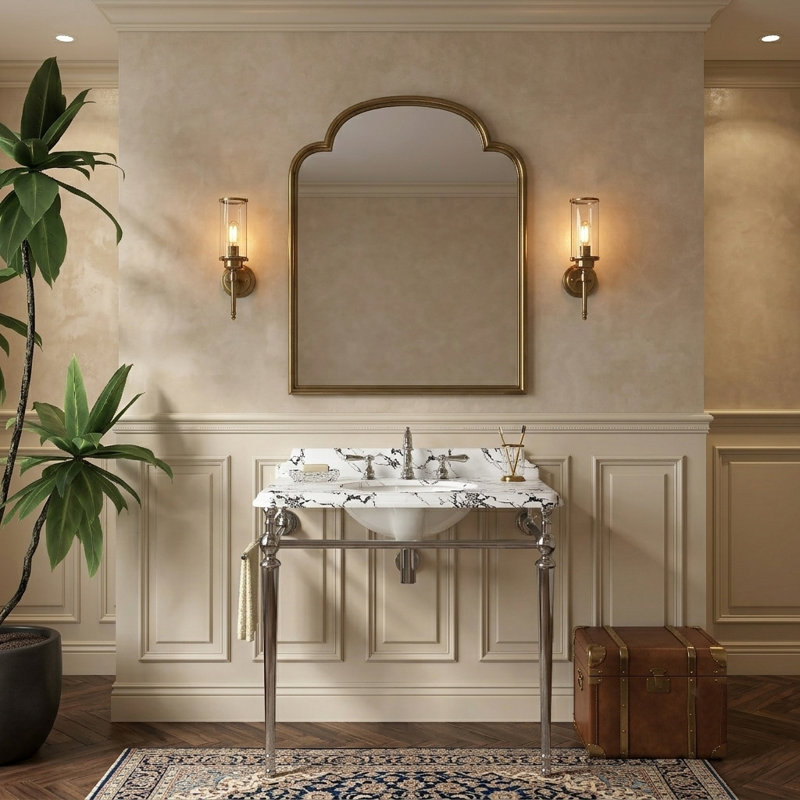 Console de lavabo 36 po, meuble-lavabo autoportant avec 3 trous pré-percés, Chrome chrome, 36"