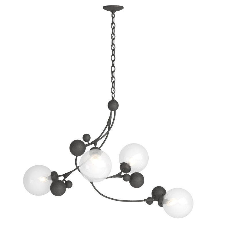 Lustre géométrique unique à 4 lumières Sprig, Opaline, Fer naturel