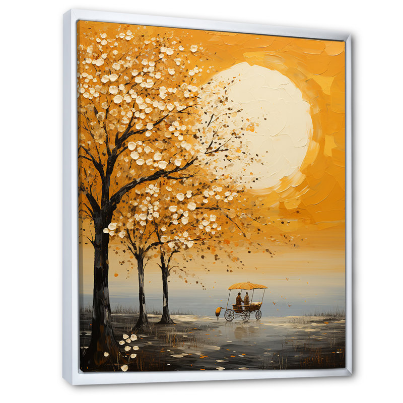 " Yellow Old Carriage Cart Melody ", White Floater Framed, 40" H x 30" W x 1.5" D