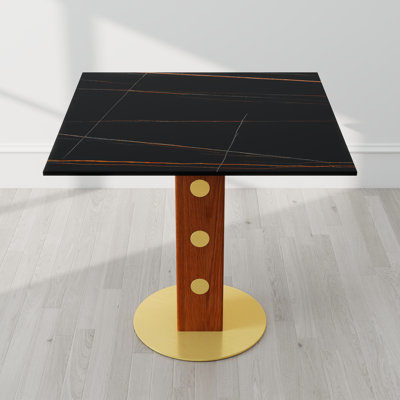 Modern Square Sintered Stone Small Conference Table With Solid Wood Base
