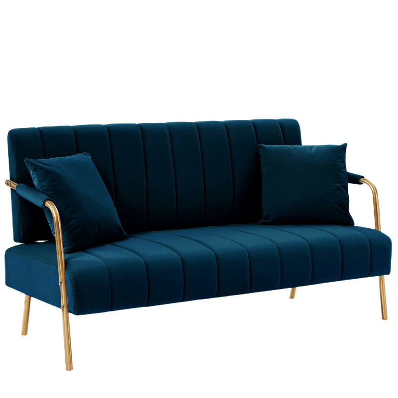 Kynnadi 62'' Velvet Futon And Mattress, Blue Velvet
