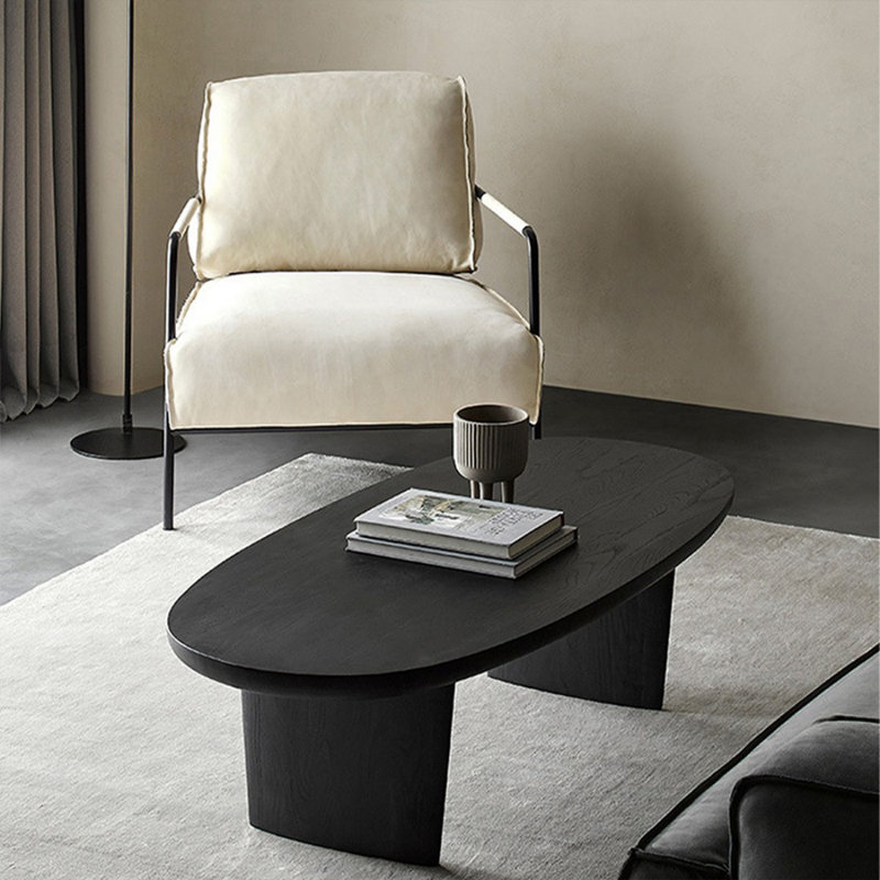 Table basse noire en bois massif ovale, Noir, H 13,78 po x L 39,37 po x l 19,69 po