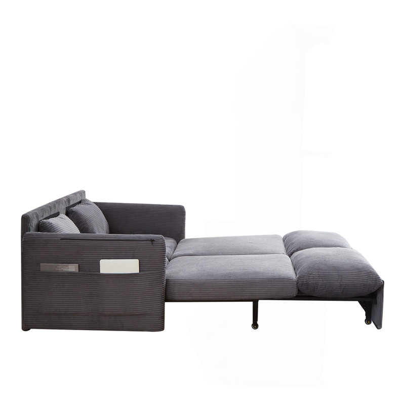 64,5 pouces Canapé-lit Canapé-lit réglable 3-en-1 avec lit escamotable 2 oreillers et poches latérales Canapé-lit convertible en velours côtelé doux pour le salon Chambre à coucher Bureau