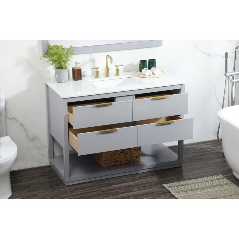 Larkin 48'' Gray Solid Wood Bathroom Vanity with Marble Top