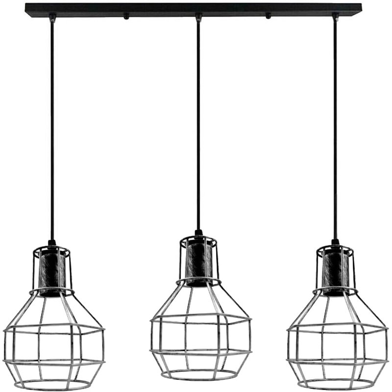 3 - Light Caged Pendant, Brushed Silver