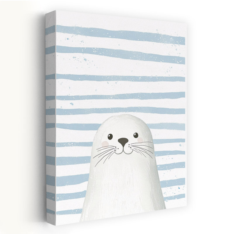 Cute Baby Seal Stripes Minimalist Animal Ocean Wall Art Print by Mathieu - Wrapped Canvas Print, 152.4cm H x 101.6cm W