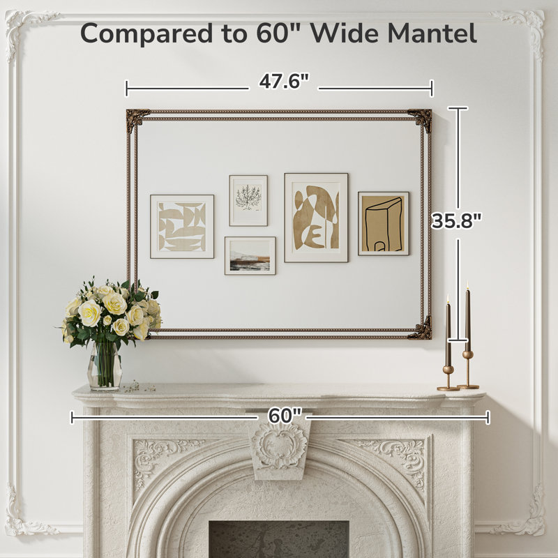Iron Rectangle Wall Mirror, 121.9cm x 91.4cm, Antique Black