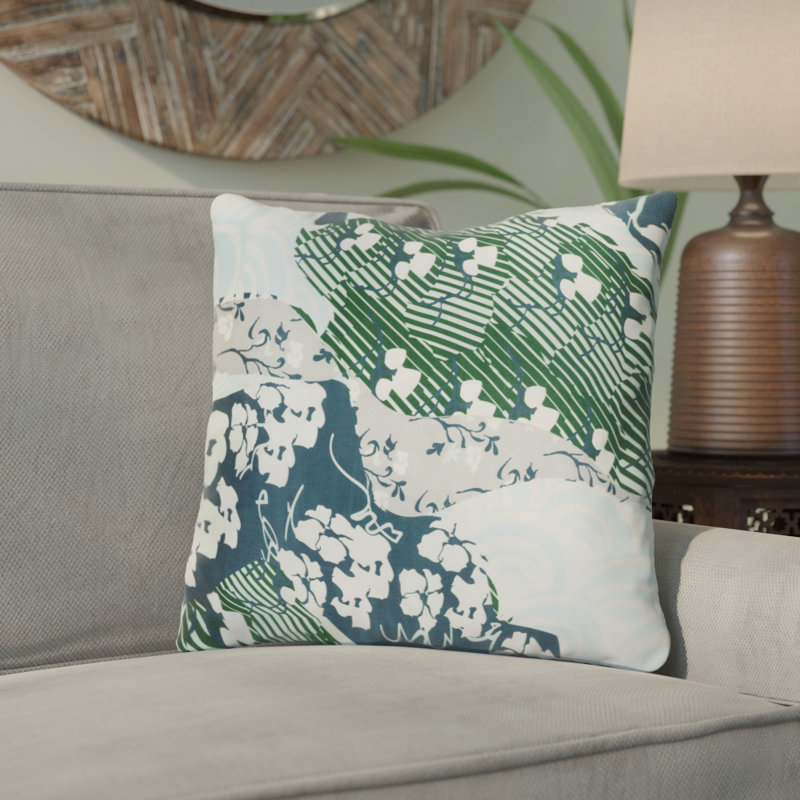 Geisha Floral Silk Pillow Cover, 22" H x 22" W x 4" D, Cobalt, Polyester