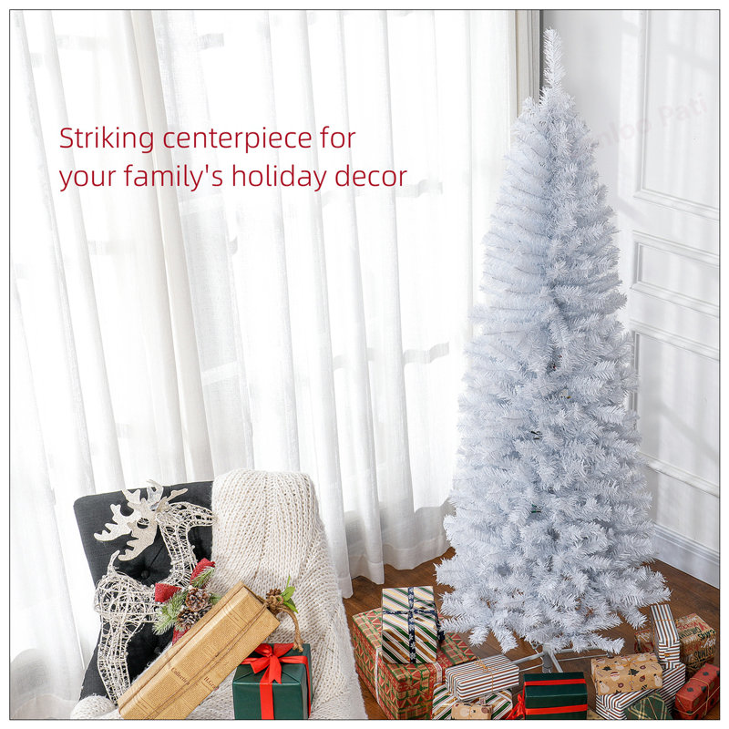 Arbre de Noël artificiel mince non éclairé 6 pi avec branches réalistes, parfait pour les espaces compacts et facile à assembler