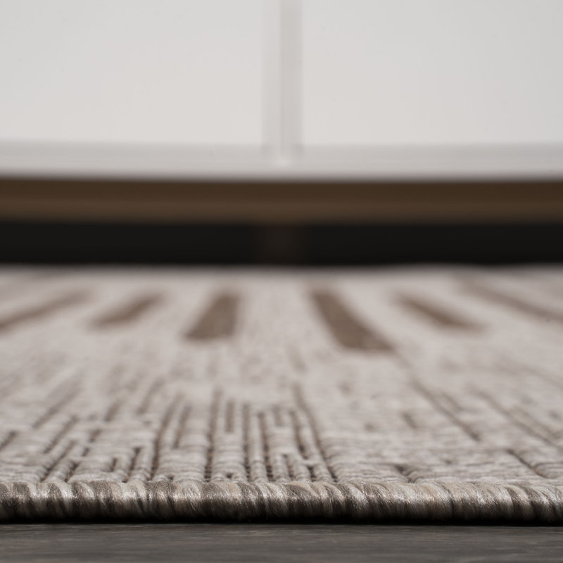 Eastville Berber Stripe Geometric Beige/Brown Indoor/Outdoor Rug, Rectangle 9' x 12'