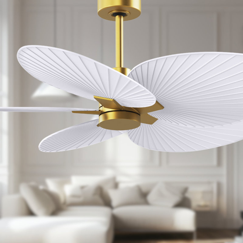 Alessandra Tropical - Five Blade Ceiling Fan - Matte White Finish - Matte White Blades, Brushed Brass, Matte White