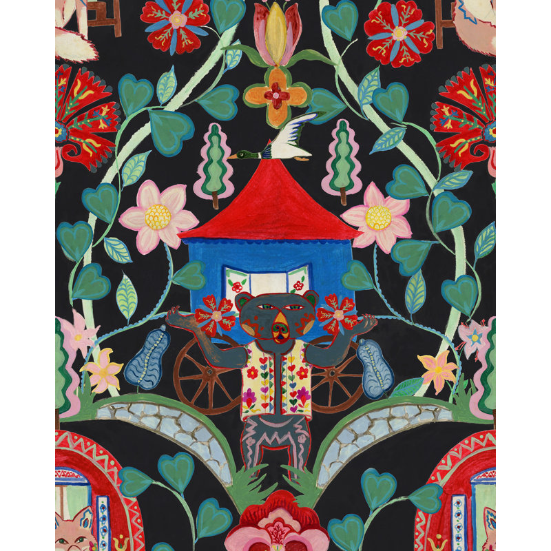 GYPSY FAIRYTALE Cream Wallpaper, Anthracite/Green/Red/Blue/Soft Pink