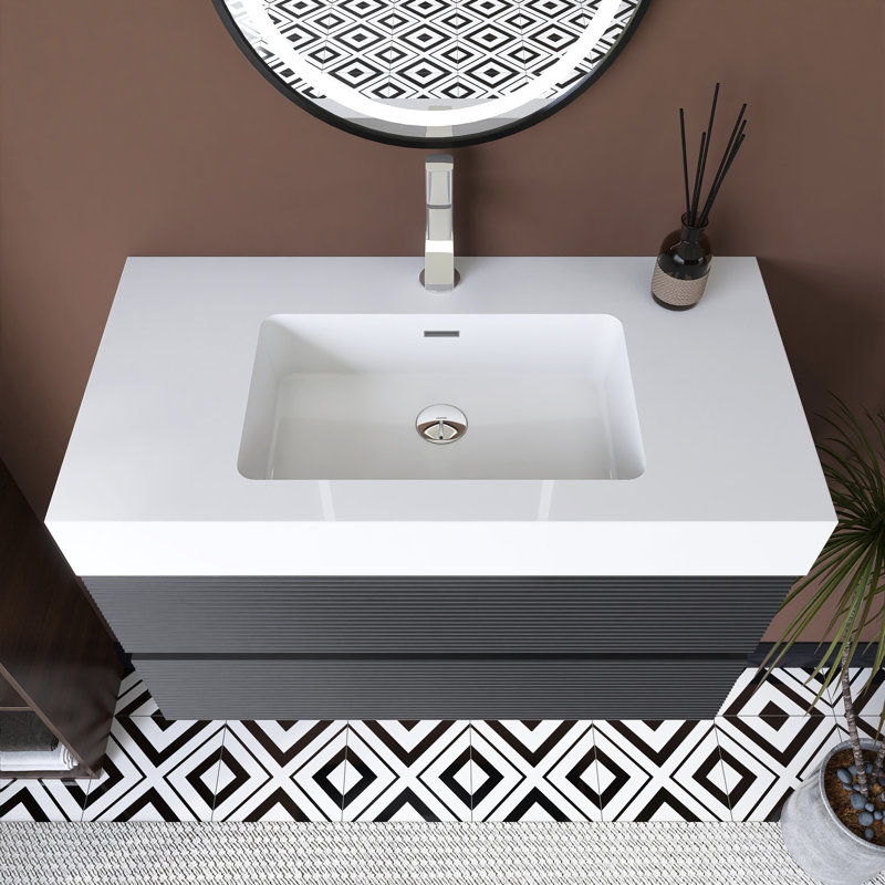 Meuble-lavabo mural avec lavabo à surface solide intégré, 36"