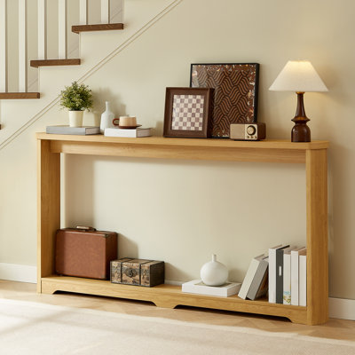 Natural 70.1" Corrugated Texture Storage Table – Narrow Console Table With Storage, MDF For Living Room, Hallway, Or Entryway by Ophelia & Co.