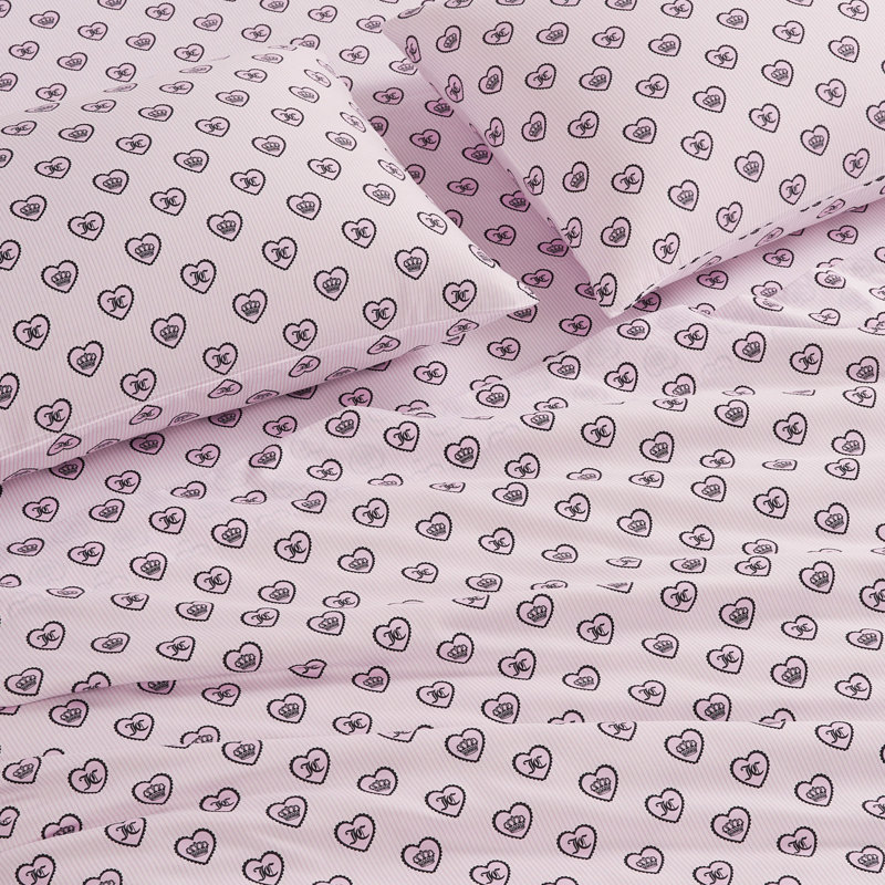 Juicy Couture Printed Microfiber Sheet Set, Full / Double, Scallop Heart Stripes