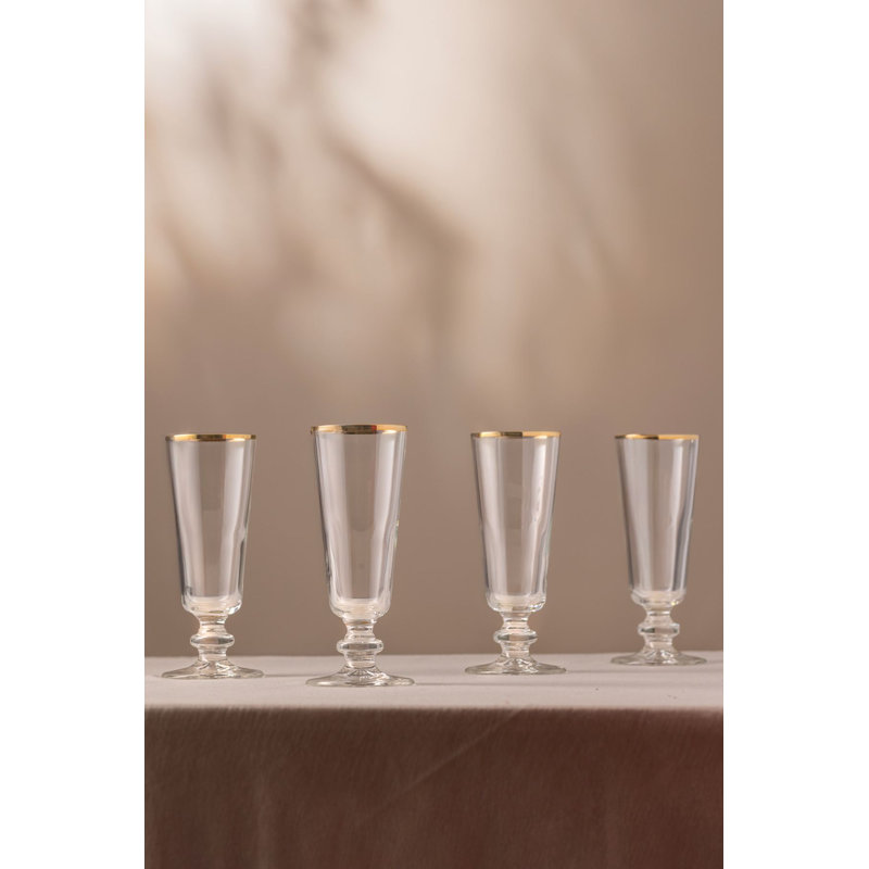 Ensemble de verres à vin élégants (4 pièces), doré et transparent, 2,7 x 2,7 x 6,3 pouces | 100% verre, capacité de 6 oz liq. Parfait pour les réceptions et les occasions spéciales, lavage à la main recommandé pour la longévité