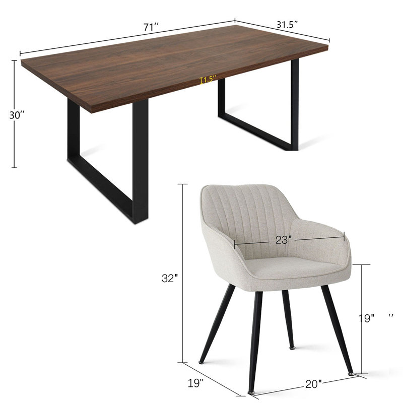 Bhagirath 31.5'' W 6-Person Rectangular Dining Set, Walnut, Beige